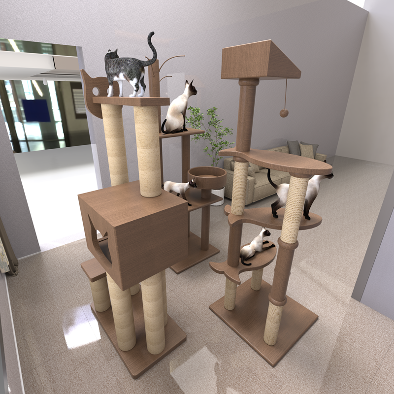 Large Sustainable Wood Cat Tree Toy with Jumping Platform and Scratching Post for Villa Cats & Cats