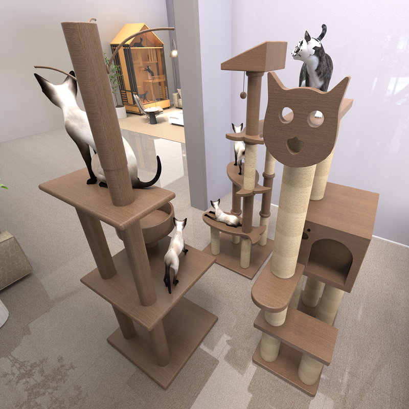 Large Sustainable Wood Cat Tree Toy with Jumping Platform and Scratching Post for Villa Cats & Cats