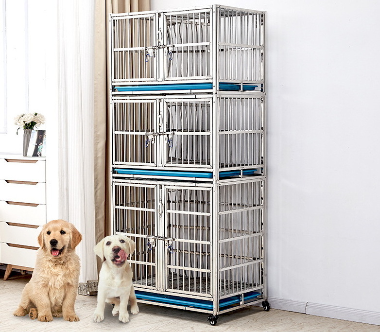 Wholesale Heavy Duty Stainless Steel Pet Cages Metal Stackable Kennel Cages with the Plastic Flooring