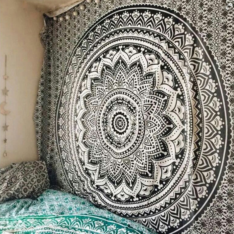 Customized large-sized Indian Bohemian Mandala Bohemian Hippie Thickened Short Plush Digital Printing Wall Hanging Tapestry