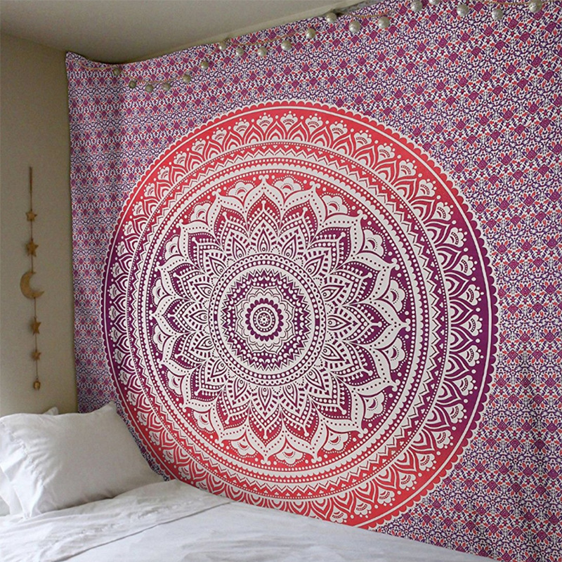 Customized large-sized Indian Bohemian Mandala Bohemian Hippie Thickened Short Plush Digital Printing Wall Hanging Tapestry