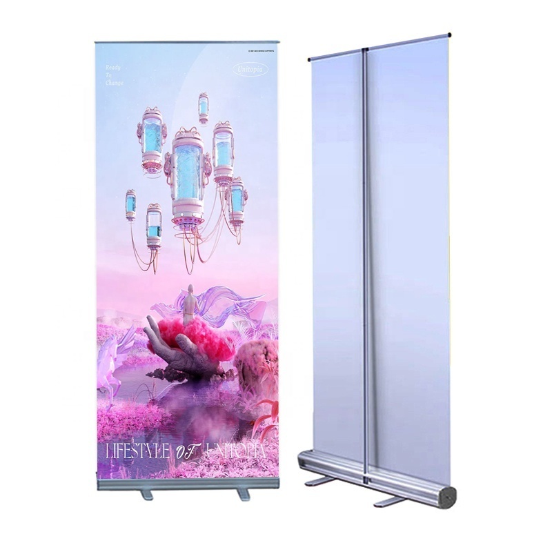 Pull Up Broad Base Digital Printing Standard Retractable Roller Banner Double Exhibition Rollup Stand For Birthday