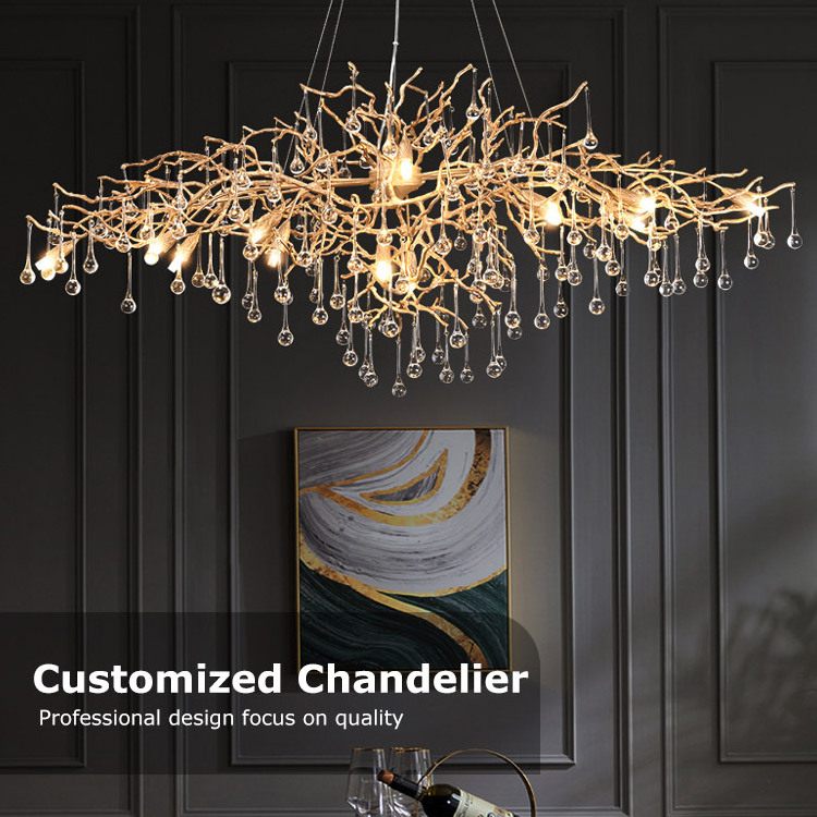 Professional Custom Indoor Hotel Stairs Gold Lustre-Salon Decoration Ceiling Lighting Luxury Large Project Crystal Chandelier