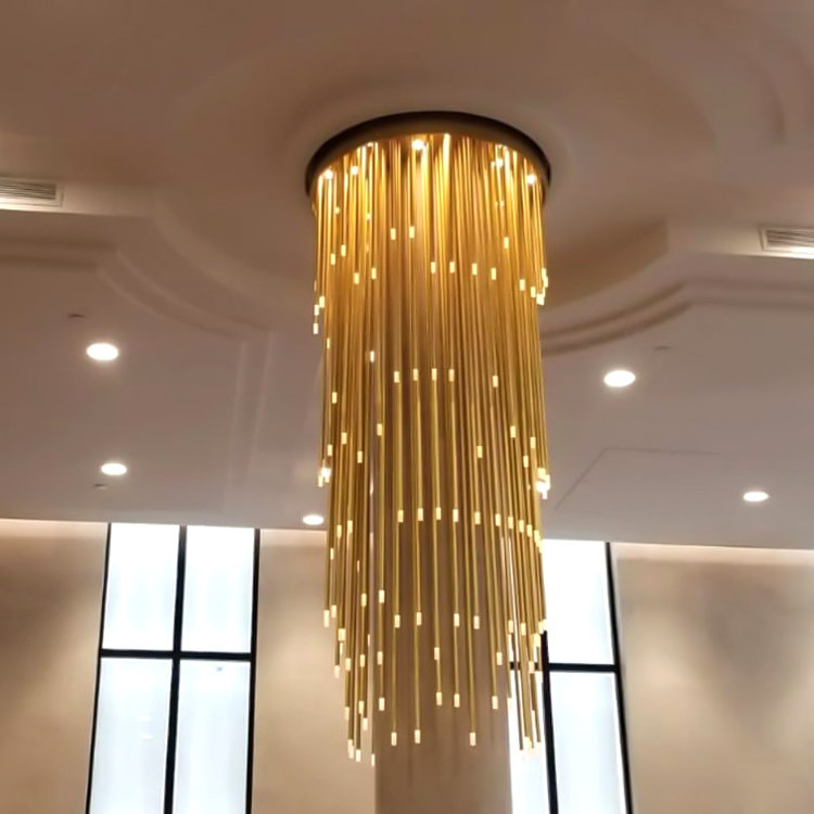 Creative alabaster wedding hotel project k9 crystal fancy staircase led gold chandelier pendant light for high ceilings