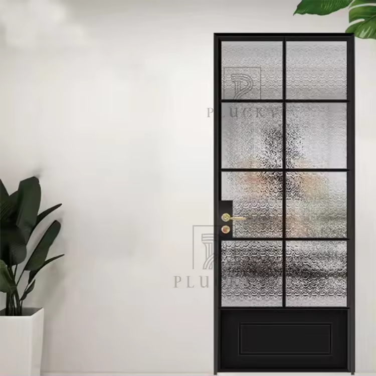 French oval frosted glass slim aluminum frame interior swing glass door