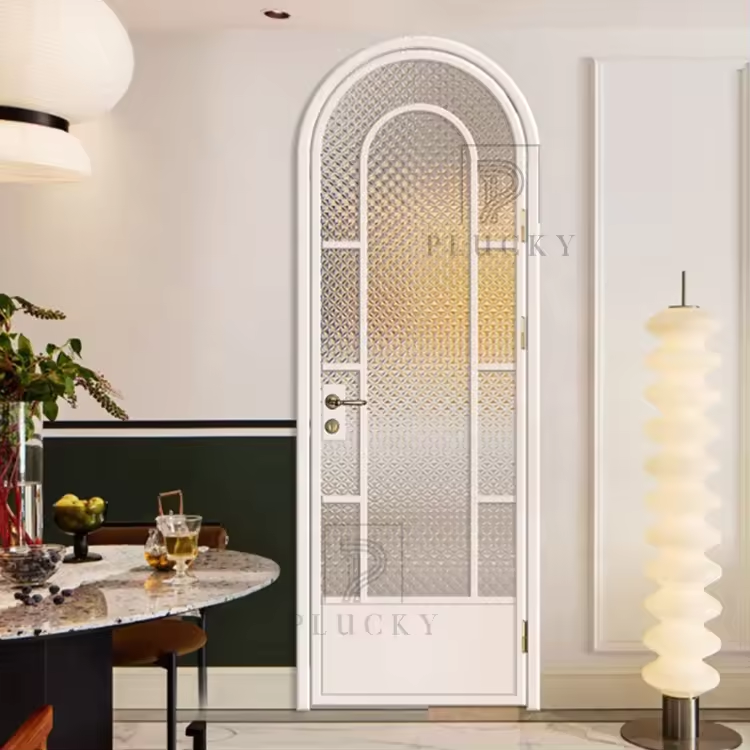 French oval frosted glass slim aluminum frame interior swing glass door