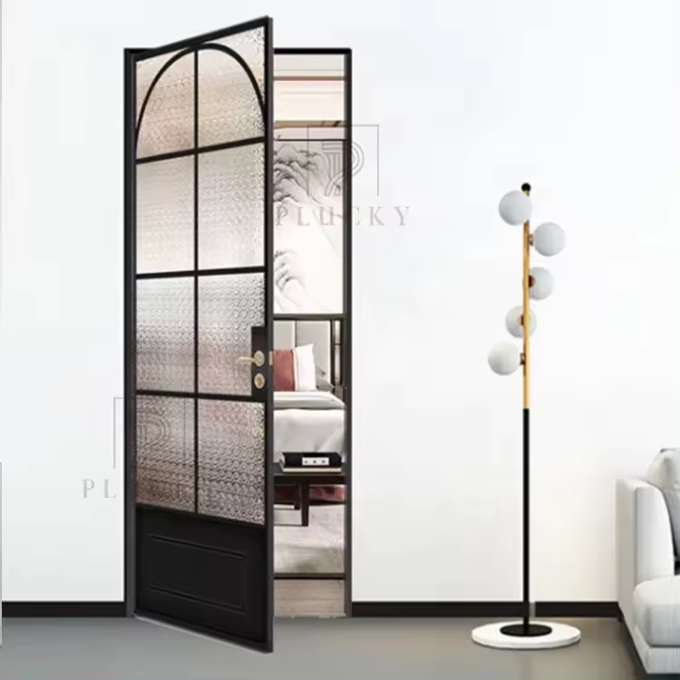 French oval frosted glass slim aluminum frame interior swing glass door