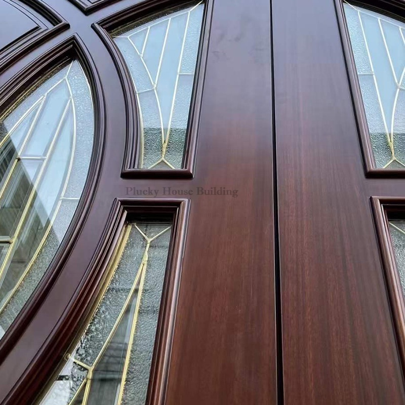 100% exterior Natural Mahogany glass sidelight Wood Door Front Entry Double Main House Door