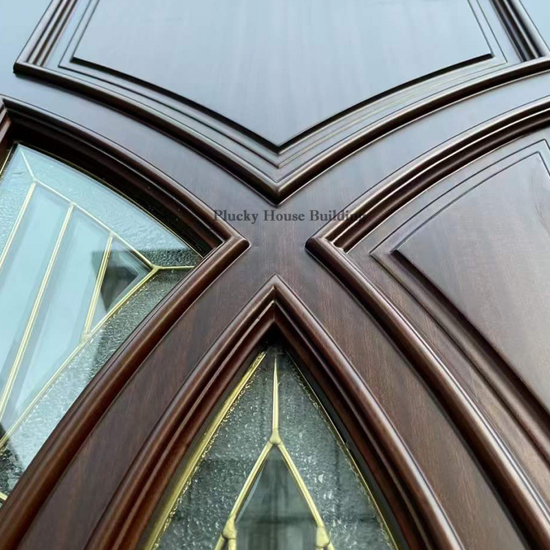 100% exterior Natural Mahogany glass sidelight Wood Door Front Entry Double Main House Door