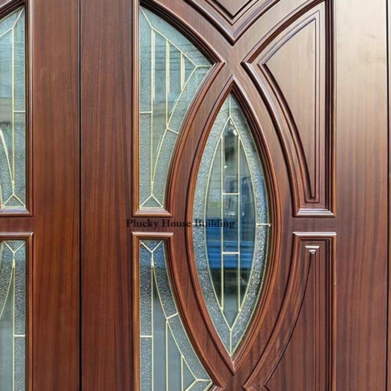 100% exterior Natural Mahogany glass sidelight Wood Door Front Entry Double Main House Door