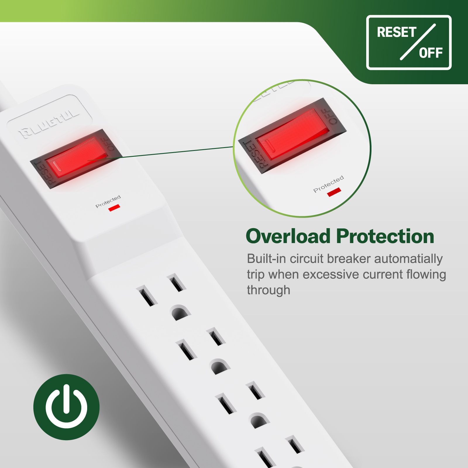 8 Outlets Surge Protector Power Strip, ETL Certified Extension Cord Socket with Indicator Light