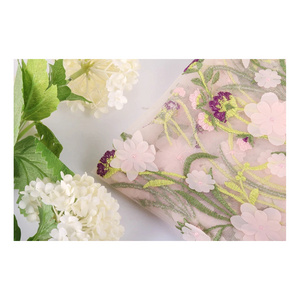 Shaoxing keqiao 3d 100%polyester flower embroidered lace fabric for dress for women clothing