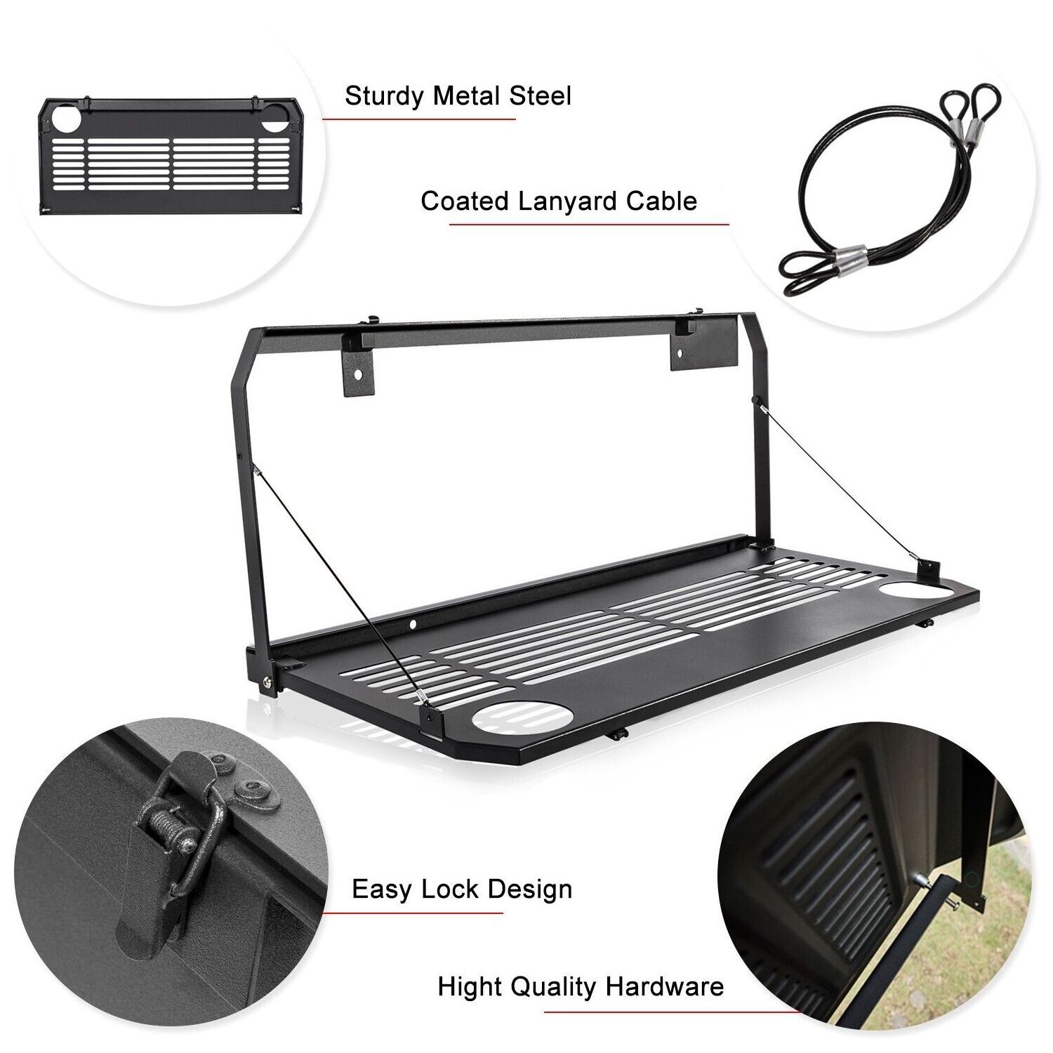 PLUSBEAM Car Accessories High Quality Rear Foldable Back Tailgate Table For Jeep Wrangler JL Aluminum Storage Table Auto Parts