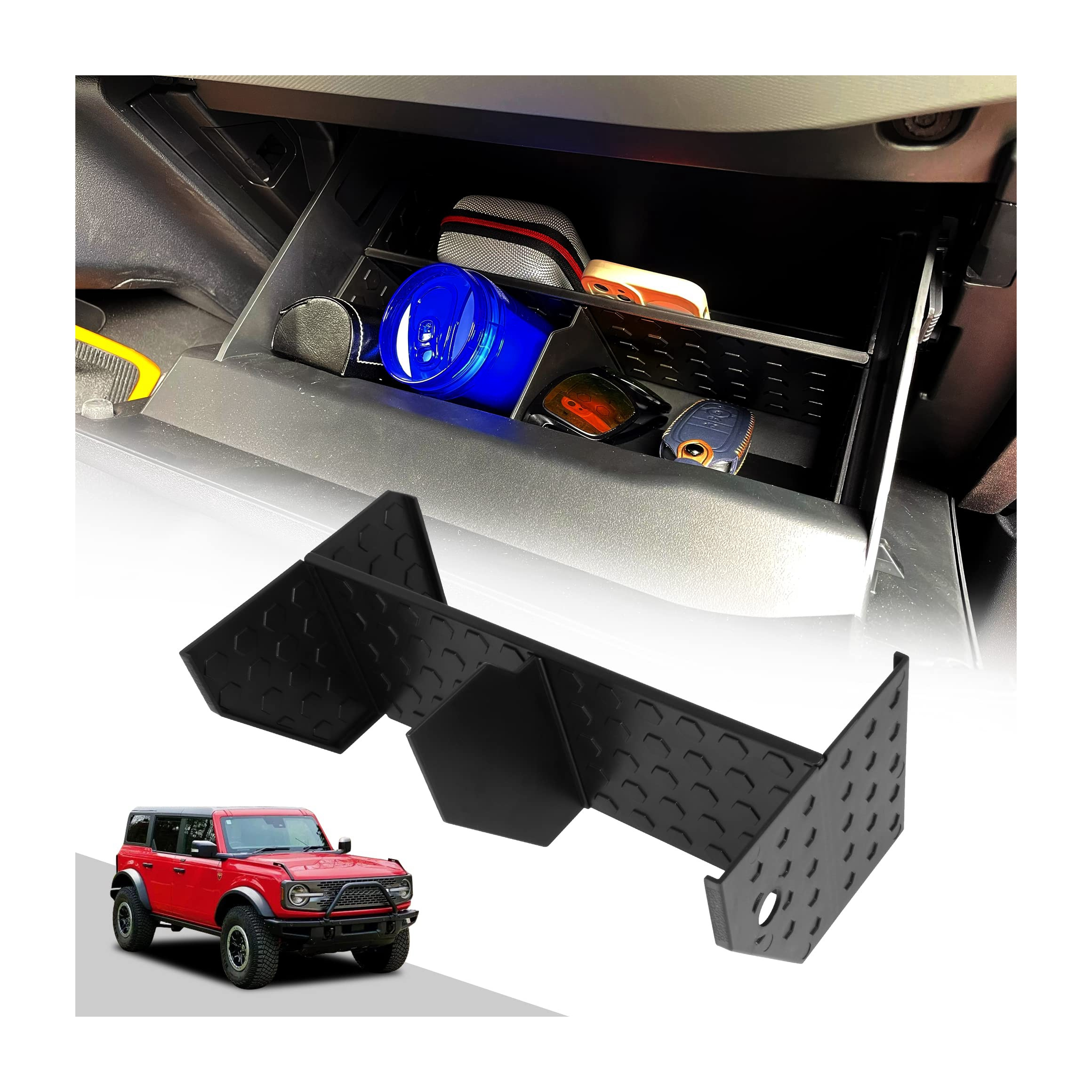 PLUSBEAM Organize Center Console InGlove Box Dividers Organizer for Ford Bronco Innerior Accessories 2021 2022 2023 2/4-Door