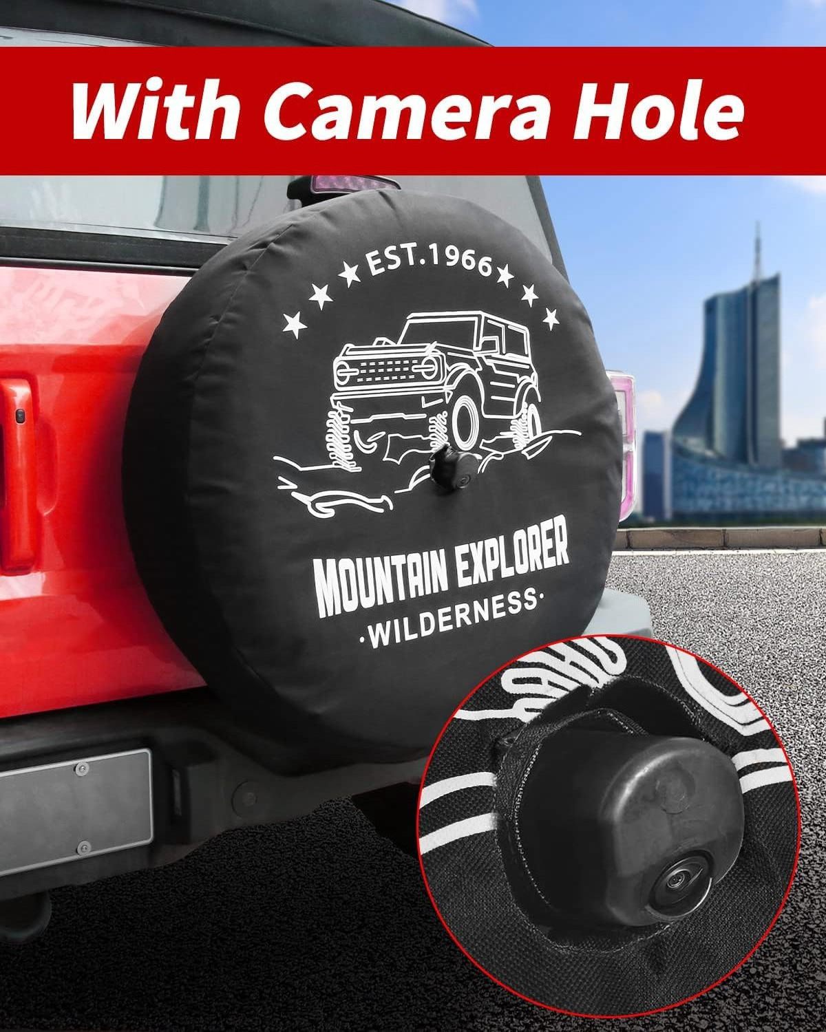 Auto Wheel Tire Cover with Camera Hole Off-Road Painted Design Car Spare Tire Cover For Ford Bronco 2021-2023