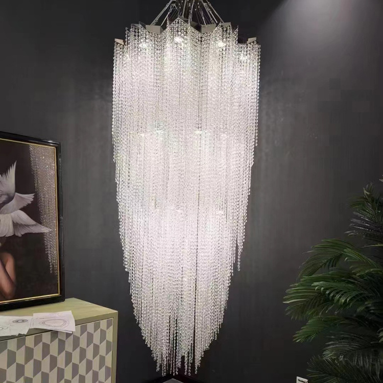 Factory Modern Large Long Ceiling Light Fixture Stairway  K9 Crystal Hotel Chandelier