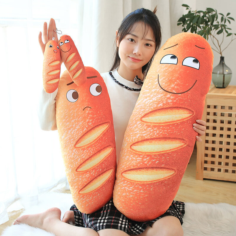 Custom Shaped Pillow 20/60/80CM Long Soft Stuffed Kawaii Emotional Toast Bread Shape Plush Toy Cushion Baguette Plushies