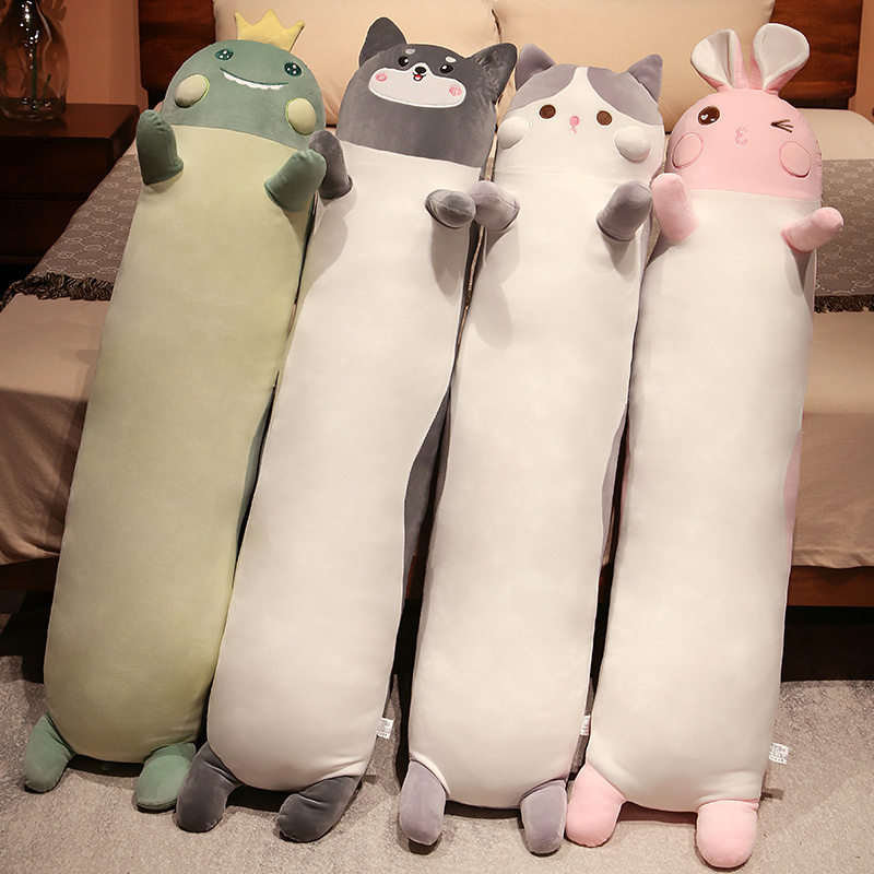 Custom Logo Embroidery Stuffed Cartoon Figure Anime Kitty Cat Dinosaur Bunny Stuffed Animal Long Sofa Pillow Cushion Skin Toy