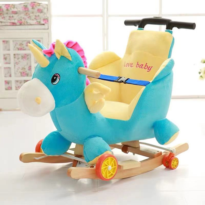 Multi-function Cartoon Stuffed Animal Toy Plush Soft Horse Handle Adjustable  Baby Toddler Stroller Rocking Horse Ride On Toy