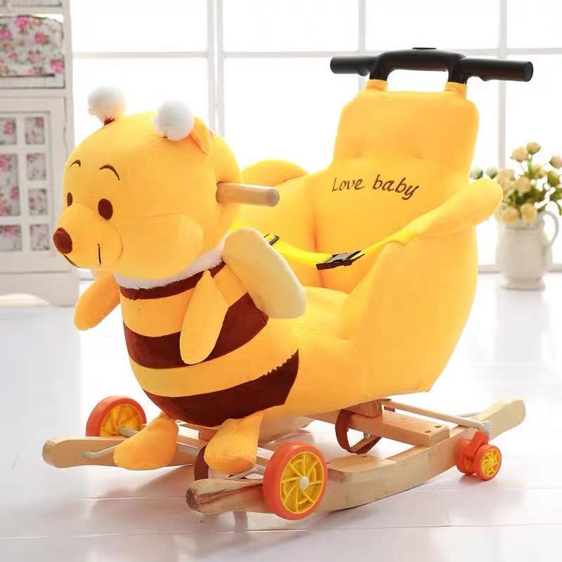 Multi-function Cartoon Stuffed Animal Toy Plush Soft Horse Handle Adjustable  Baby Toddler Stroller Rocking Horse Ride On Toy