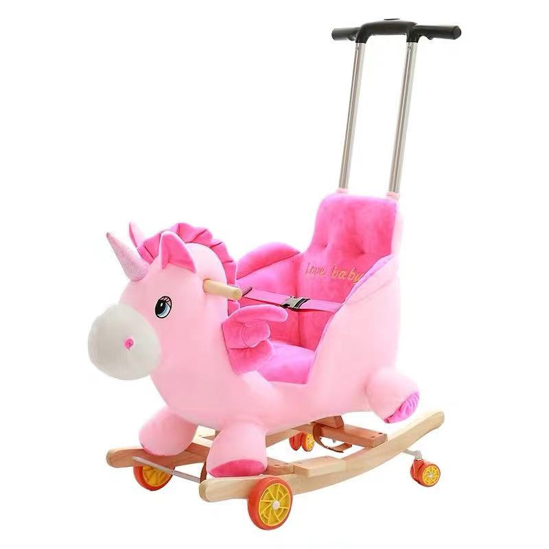 Multi-function Cartoon Stuffed Animal Toy Plush Soft Horse Handle Adjustable  Baby Toddler Stroller Rocking Horse Ride On Toy