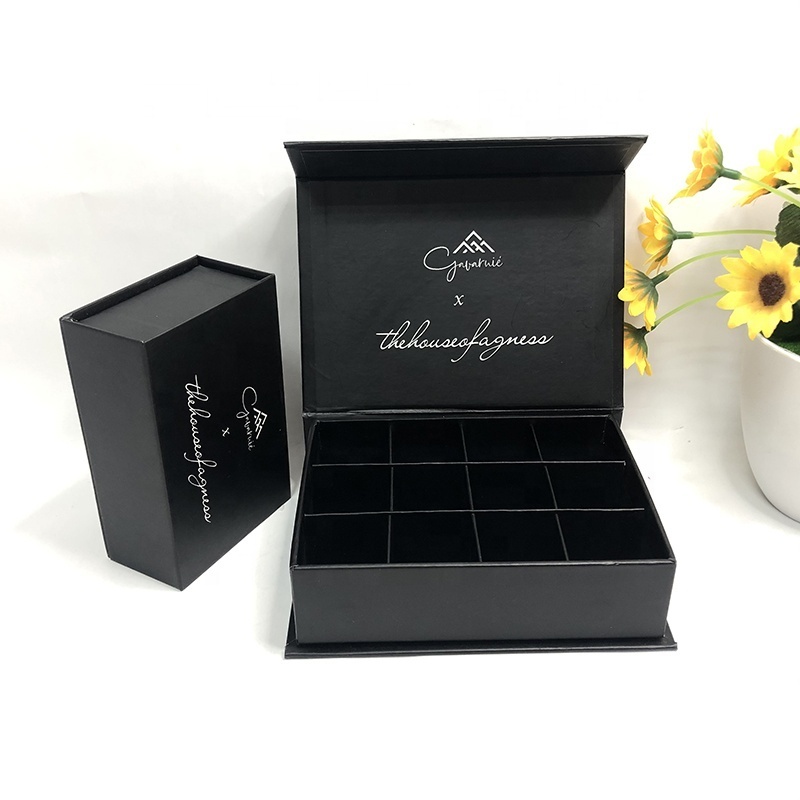 Black Luxury Empty Tea Chocolate Truffle Magnetic Gift Boxes Covered Strawberry Packaging Box