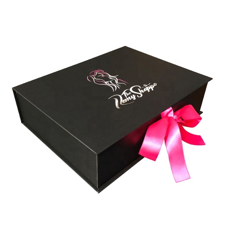 Custom Hair Bundles Packaging Box Extension Bags with Satin Weave Hair Gift Storage Box with Ribbon Closure for Wig Accessories