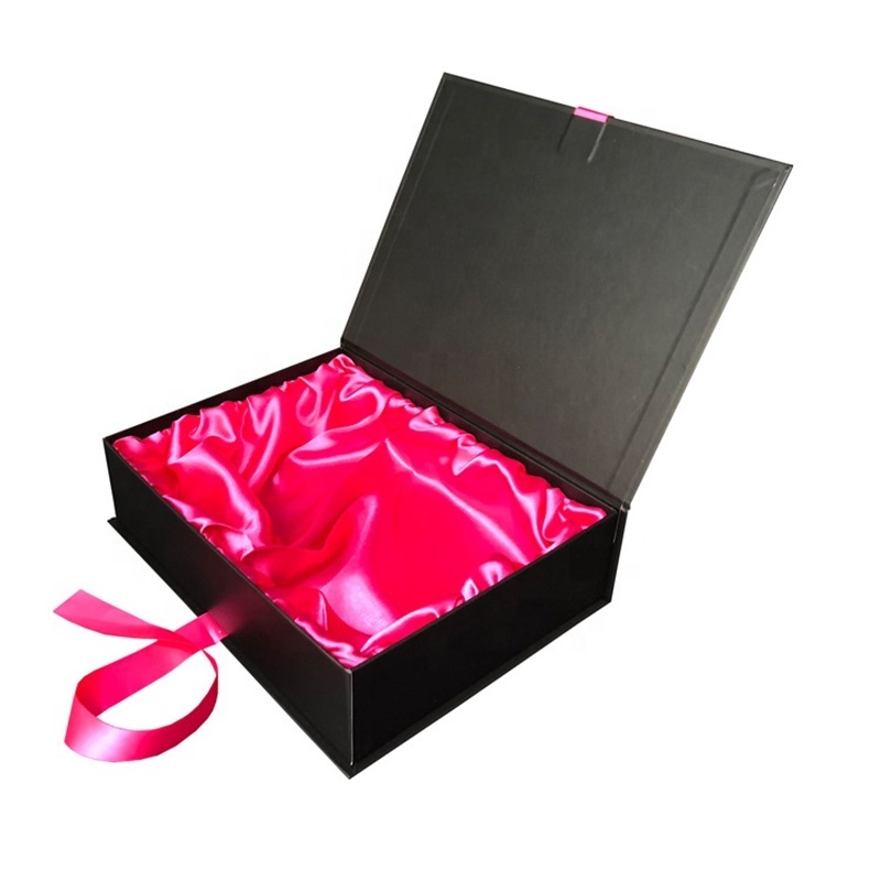 Custom Hair Bundles Packaging Box Extension Bags with Satin Weave Hair Gift Storage Box with Ribbon Closure for Wig Accessories