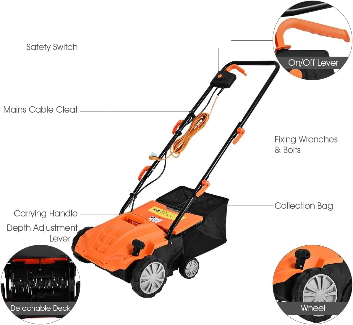 1500W 13inch 320mm  Electric Dethatcher and Scarifier Garden Grass Lawn Aerator Rake Raker Sweeper Machine