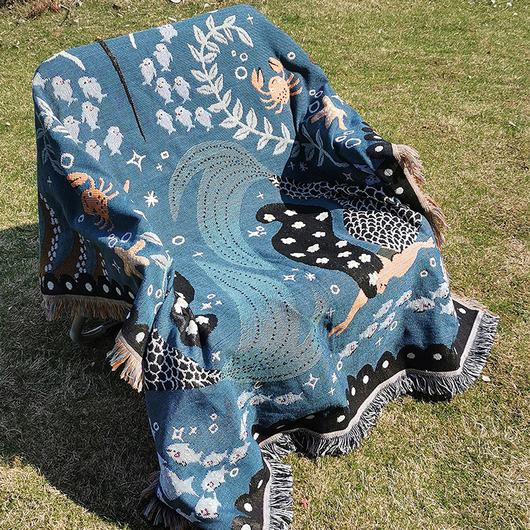 Customized High Quality Polyester Cotton Woven Throw Blanket Outside Picnic Rugs