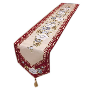 Custom Design Floral Cotton Acrylic Fibres Polyester Mediterranean Embroidered Dining Table Runner Decorative Table Runner