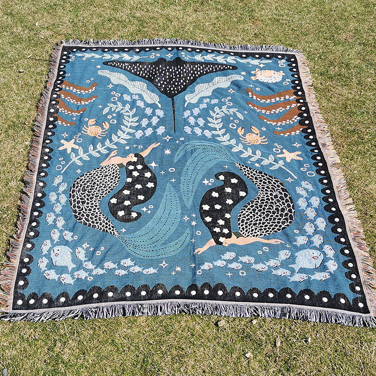 Customized High Quality Polyester Cotton Woven Throw Blanket Outside Picnic Rugs