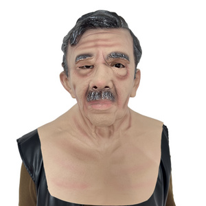 Old Men Mask Realistic Beard Old Men Human Mask Halloween Scary Skin Elder Mask Costume Full Head Props