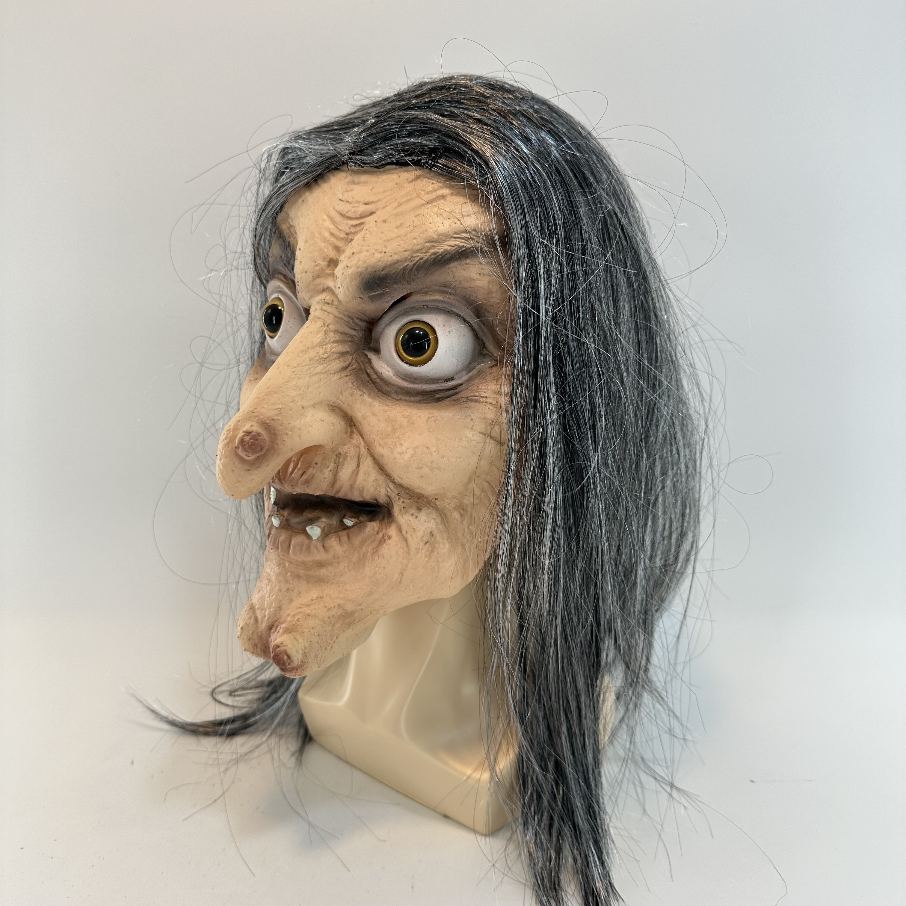 Witch Mask Halloween Horror Devil Masks with Long Hair Evil Costume Latex Realistic Face Old Lady Man costume Creepy Cosplay