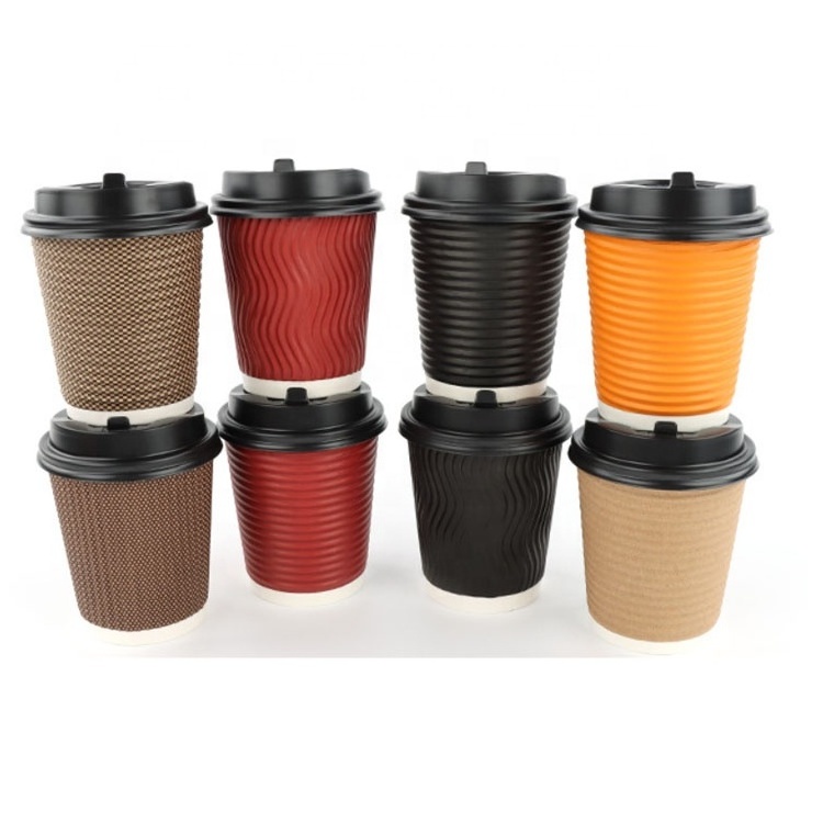 2023 Hot Selling 12pz 16oz Disposable Hemp Paper Cups customized hot coffee paper cup with sleeves and lid