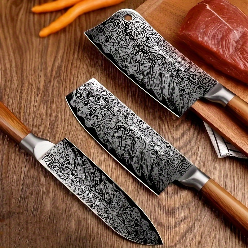 Damascus Pattern Kitchen Knives Set Japanese Style Chef Knife Utility Slicing Chopper Knife with Stainless Steel Handle