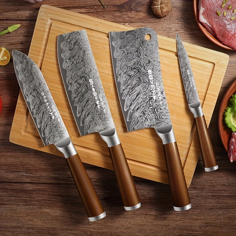 Damascus Pattern Kitchen Knives Set Japanese Style Chef Knife Utility Slicing Chopper Knife with Stainless Steel Handle