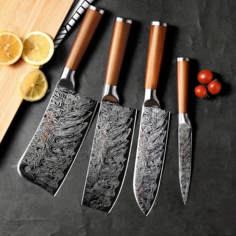 Damascus Pattern Kitchen Knives Set Japanese Style Chef Knife Utility Slicing Chopper Knife with Stainless Steel Handle