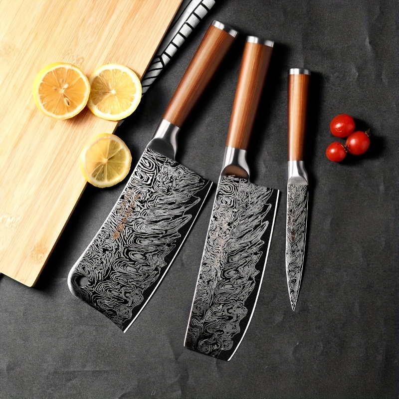 Damascus Pattern Kitchen Knives Set Japanese Style Chef Knife Utility Slicing Chopper Knife with Stainless Steel Handle