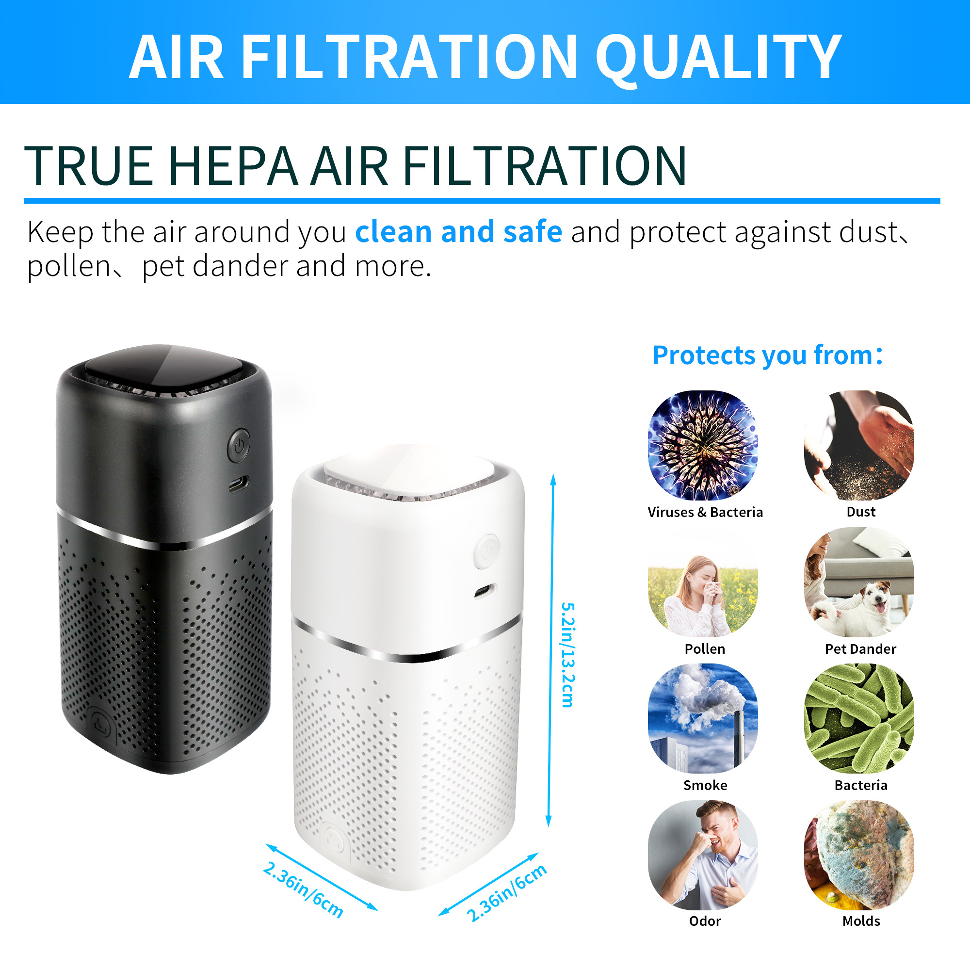 Dust Portable Sterilization Auto Electric Vehicle Air Cleaner Ozonizer Usb Automobile Travel Hepa Filter Vehicular Car Purifiers