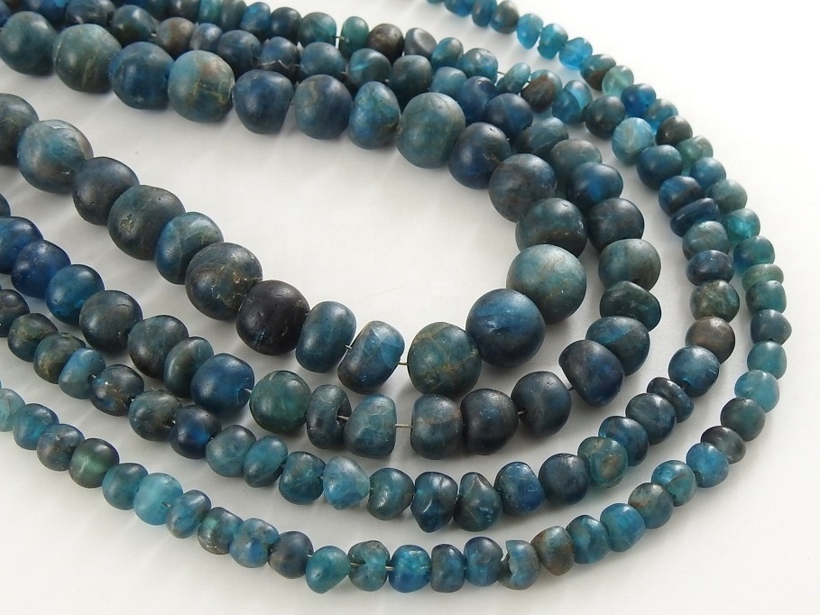 Neon Blue Apatite Smooth Matte Polished Handmade Roundel Bead 16Inch Strand 100%Natural