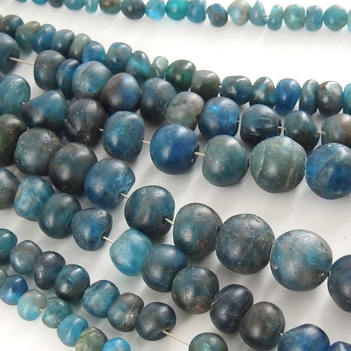 Neon Blue Apatite Smooth Matte Polished Handmade Roundel Bead 16Inch Strand 100%Natural