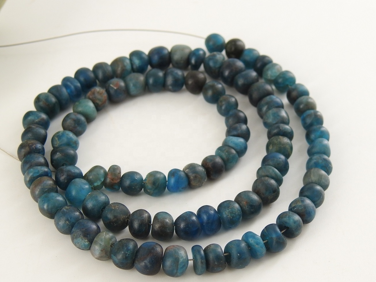 Neon Blue Apatite Smooth Matte Polished Handmade Roundel Bead 16Inch Strand 100%Natural