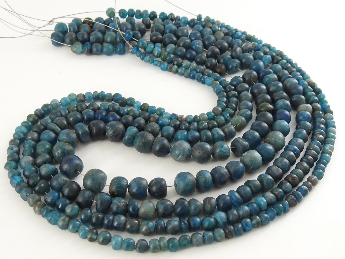 Neon Blue Apatite Smooth Matte Polished Handmade Roundel Bead 16Inch Strand 100%Natural