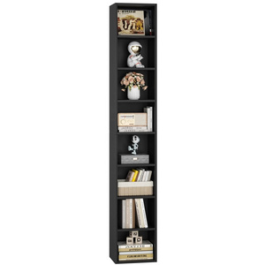 Black Tall Narrow Bookshelf with 8 Shelf Wooden Corner Display Shelving for Living Room Furniture