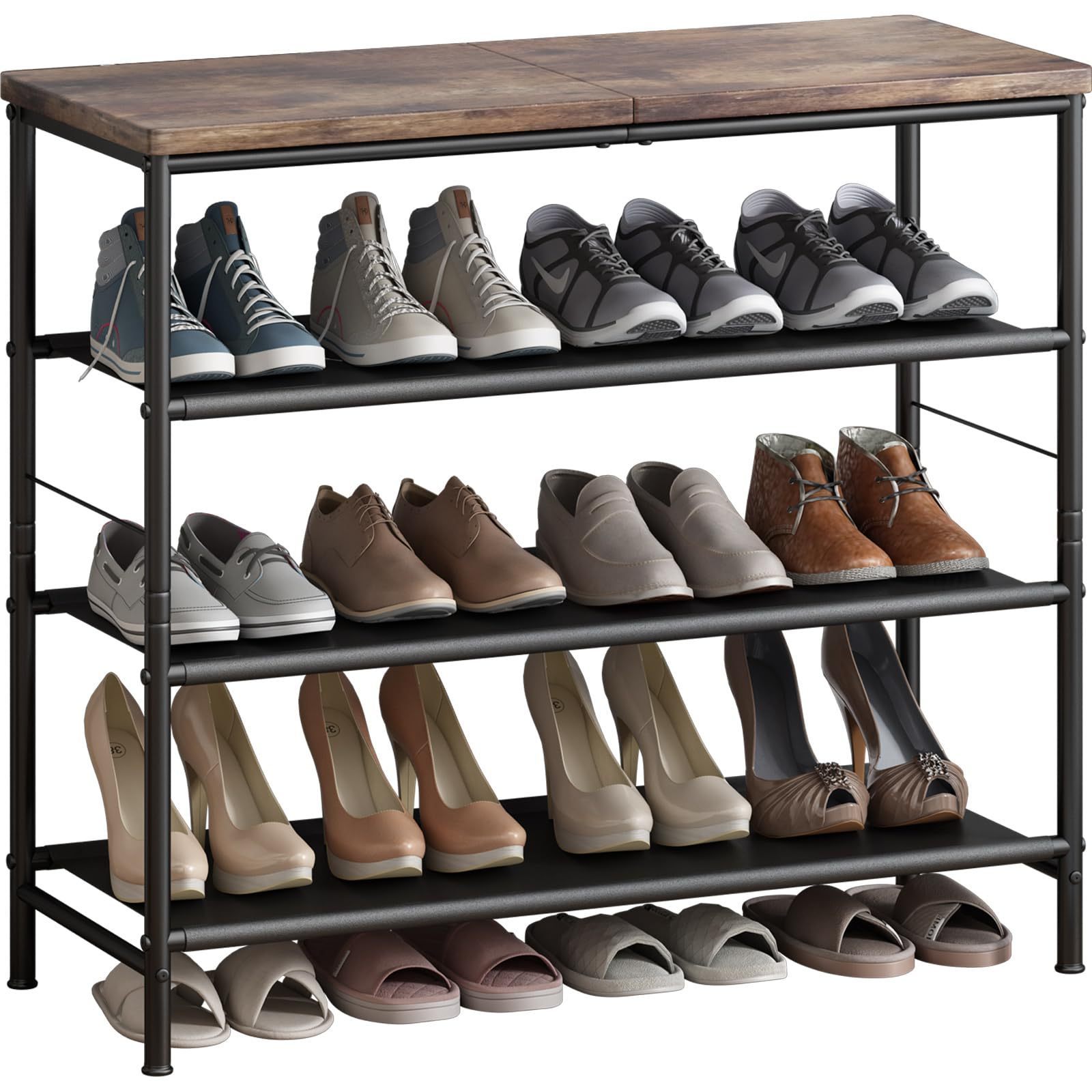 Shoe Rack Organizer 4 Tier Metal Shelf with Industrial Layer Fabric shoe rack for Entryway Closet Bedroom Living Room