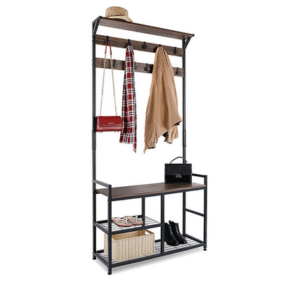 Industrial Style Entryway Metal Wooden Hall Tree Stand Customized Hat Cloth Hanger Coat Rack