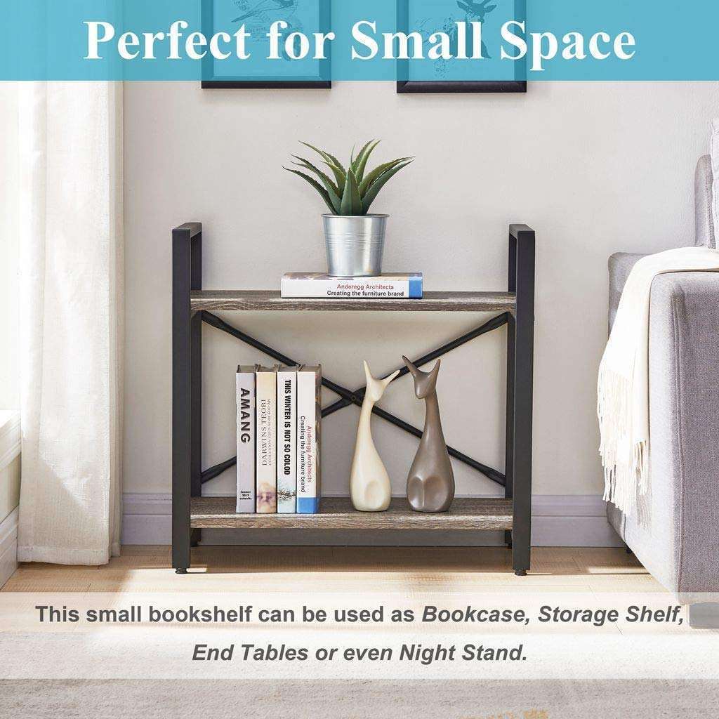 Hot Sale Nice Decoration Wood&metal 2 Tier Small Bookshelf Living Room Home Office Wooden Black Book Shelf