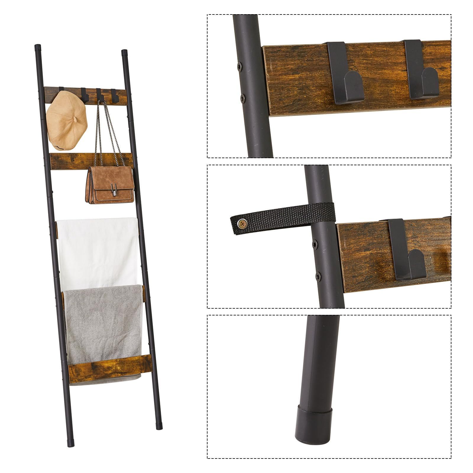 Blanket Rack Towel Rack Holder with Hooks Blanket Ladders Wall Leaning Metal Holder Rack for Bathroom