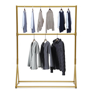 High Quality Stainless Steel Metal Clothes Rail Double Coat Rack Freestanding Garment Rack Hanger With 2-Tier Storage Shelf